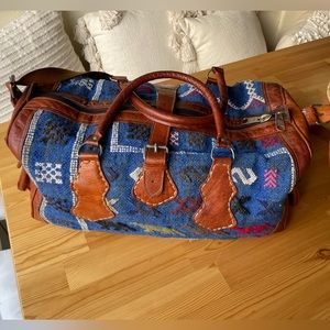 Moroccan Leather Kilim Weekender Duffle Bag